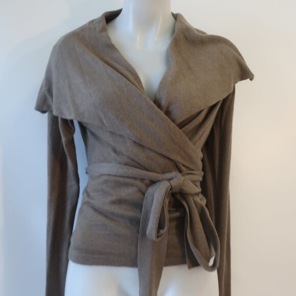 Womens Ralph Lauren Blue Label Taupe V-Neck Blended Cashmere Wrapped Sweater M - Picture 3 of 7